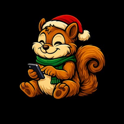 Chestnut & Cheer mascot smiling on a phone