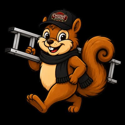Chestnut & Cheer mascot carrying a ladder